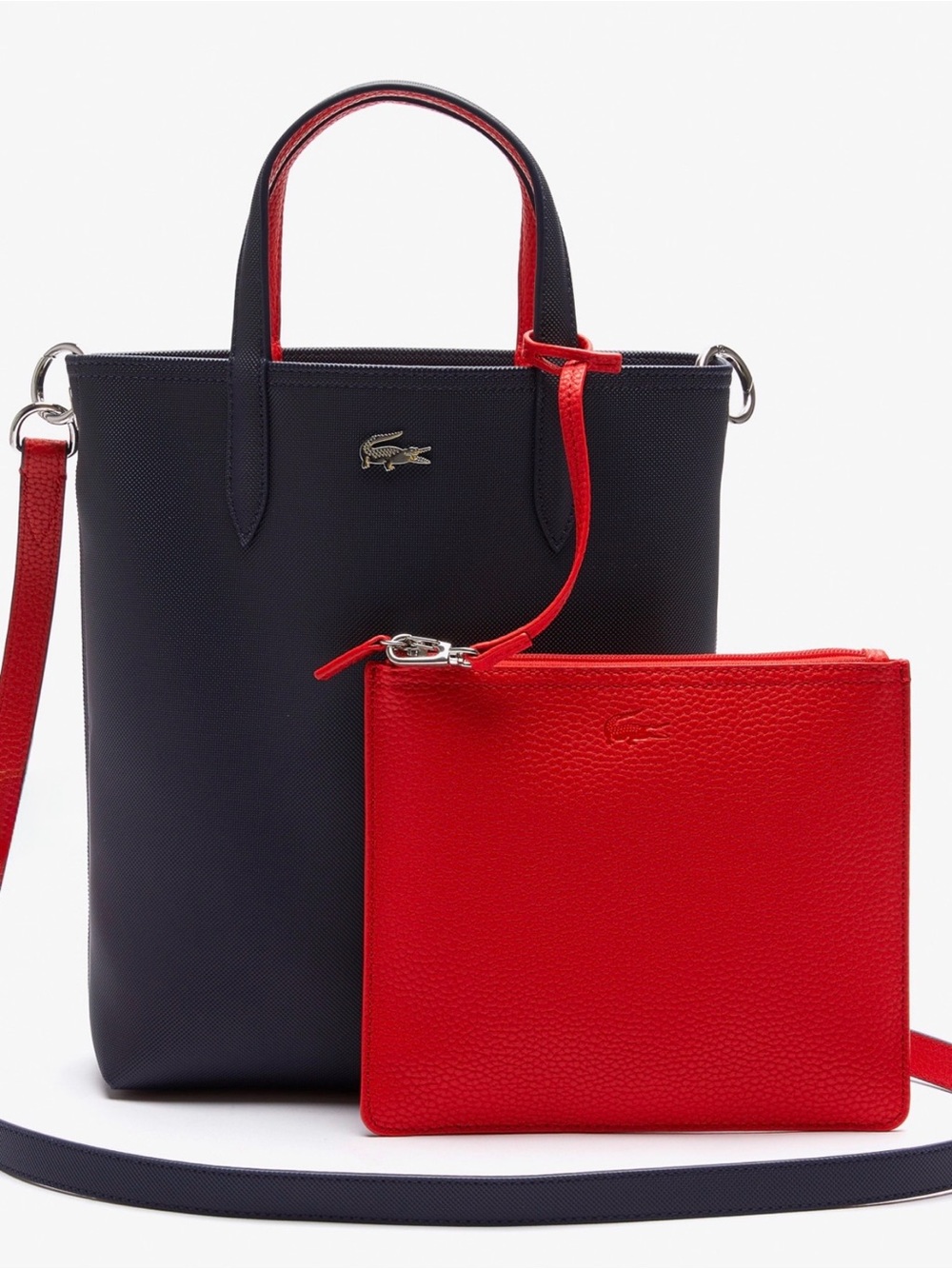 NWT Lacoste Reversible Tote Blue/Red w/Detachable Pouch